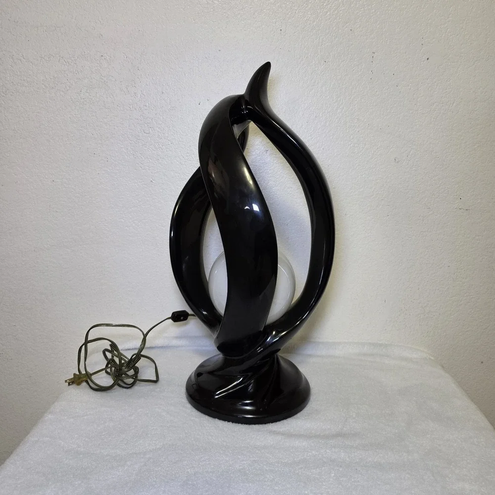 Genuine Harris Lamp of Elegance Ceramic Black Art Deco Electric Lamp Vintage